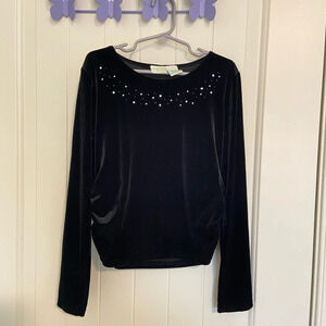 EUC | Circo girl’s black velvet long sleeve jeweled ruched top —‎ medium
